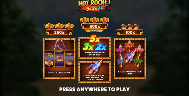 Hot Rocket 5x 3x 2x - príomh-roghchlár le ríleanna agus cnaipe seolta